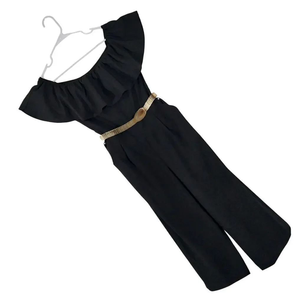 BANANA REPUBLIC! LUXE BLACK ONE PIECE RUFFLED BODICE JUMPSUIT, ONESIE! SZ 6